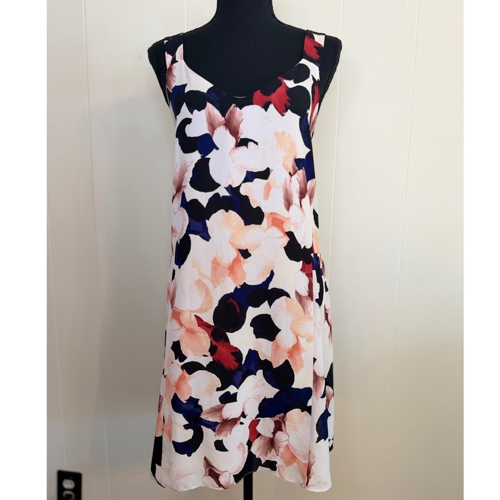 1. State Size Large Floral Mini Shift V-Neck Sleeveless Flowy Chiffon Sundress - Picture 2 of 9